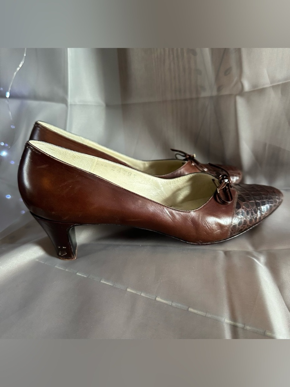 Vtg Brown Leather Alligator Tipped Kitten Heels Florida 980 Norde Bo Aires Sz 7